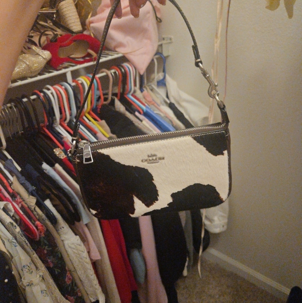Coach Black and White Cow Print Wristlet